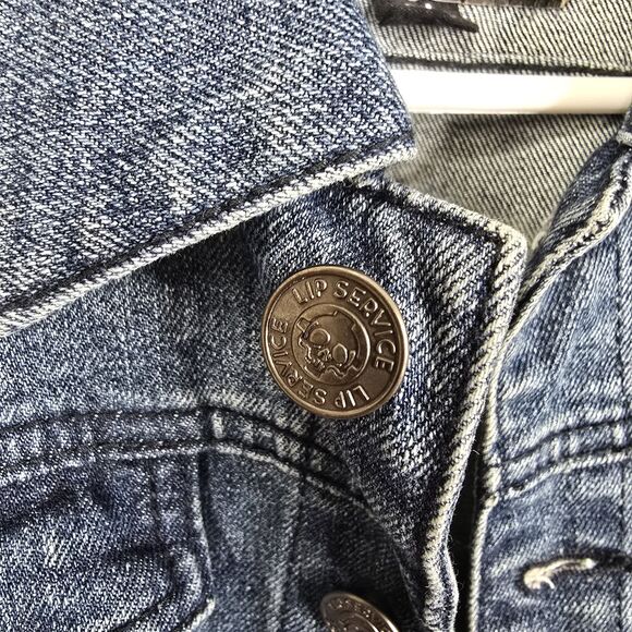 Lip Service Against Society Y2K Embellished Punk Grunge Denim Jacket Medium - Picture 9 of 10